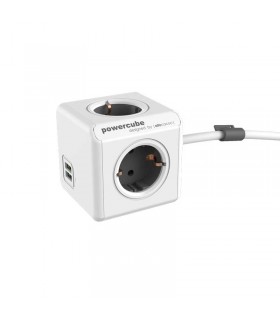 تبدیل برق محافظ دار allocacao مدل PowerCube Extended USB 1.5m رنگ خاکستری