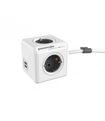 تبدیل برق محافظ دار allocacao مدل PowerCube Extended USB 1.5m رنگ خاکستری