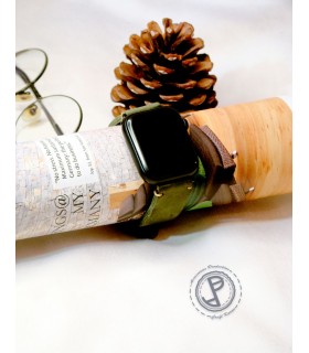 بند اپل واچ چرم دست ساز مناسب سایز ۴۵/۴۴/۴۲ میلی‌متر مدل Minimal-سبز