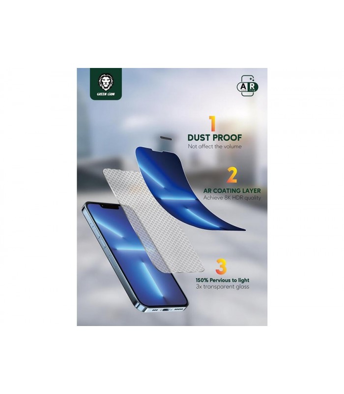 گلس آنتی رفلکس گرین مدل Anti-Reflective Transparent Glass مناسب برای گوشی 13/13 Pro/14