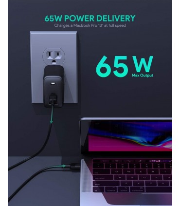 شارژر دیواری ۲ پورت ۶۵ وات آکی مدل Aukey Omnia Mix 65W PA-B3-مشکی