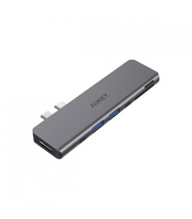 هاب ۷ پورت آکی مدل Aukey Unity Thunderbolt 7 in 1 USB-C CB-C76-نقره‌ای