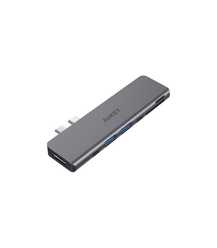 هاب ۷ پورت آکی مدل Aukey Unity Thunderbolt 7 in 1 USB-C CB-C76-نقره‌ای