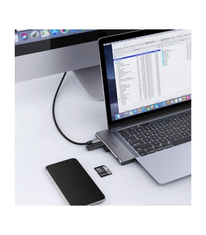 هاب ۷ پورت آکی مدل Aukey Unity Thunderbolt 7 in 1 USB-C CB-C76-نقره‌ای
