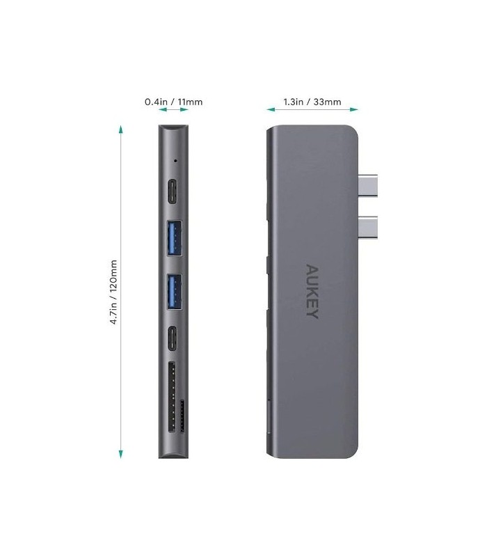 هاب ۷ پورت آکی مدل Aukey Unity Thunderbolt 7 in 1 USB-C CB-C76-نقره‌ای