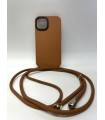 کیس محافظ بند دار مناسب iPhone 13-قهوه‌ای با بند قهوه‌ای