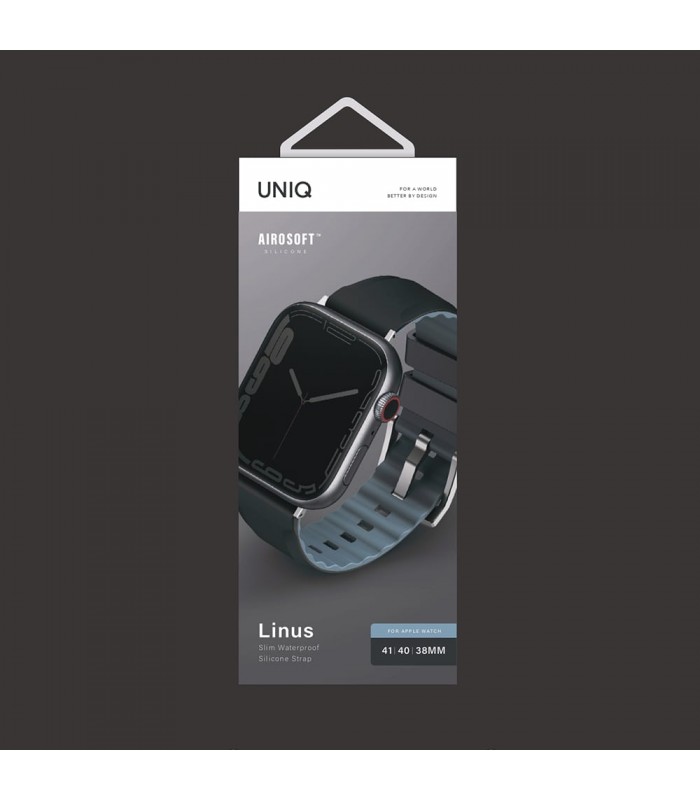بند سیلیکونی اپل واچ یونیک مدل UNIQ Linus Airosoft رنگ مشکی سایز 38/40/41mm-LINUSBLK
