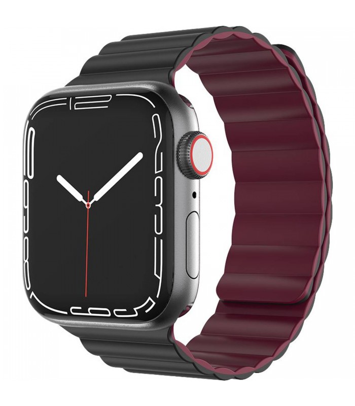 بند دورو اپل واچ  گرین مدل Green Silicone + Magnets Watchband 42/44/45mm-مشکی/زرشکی