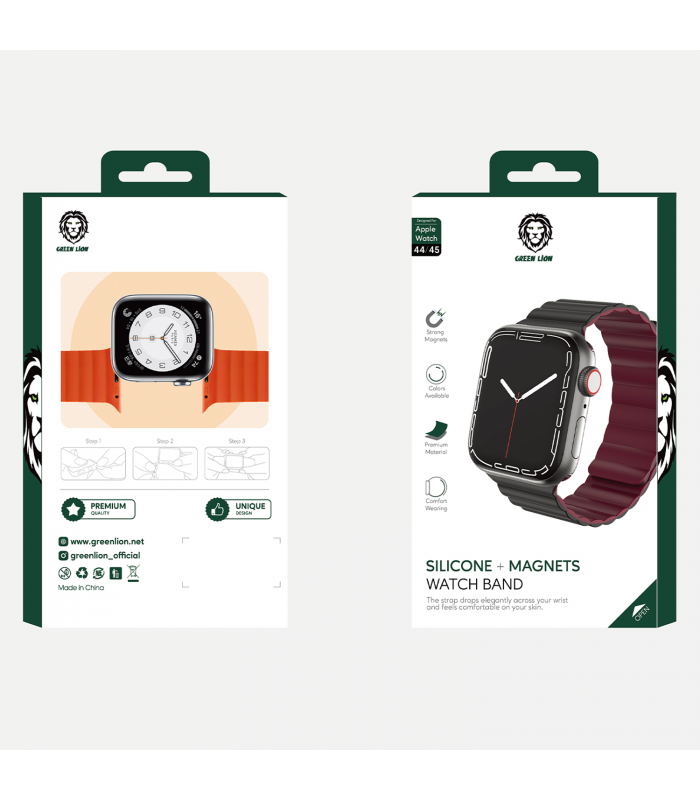 بند دورو اپل واچ  گرین مدل Green Silicone + Magnets Watchband 42/44/45mm-مشکی/زرشکی