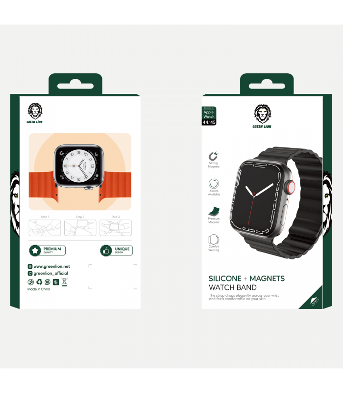 بند آهنربایی اپل واچ  گرین مدل Green Silicone + Magnets Watchband 42/44/45mm-مشکی