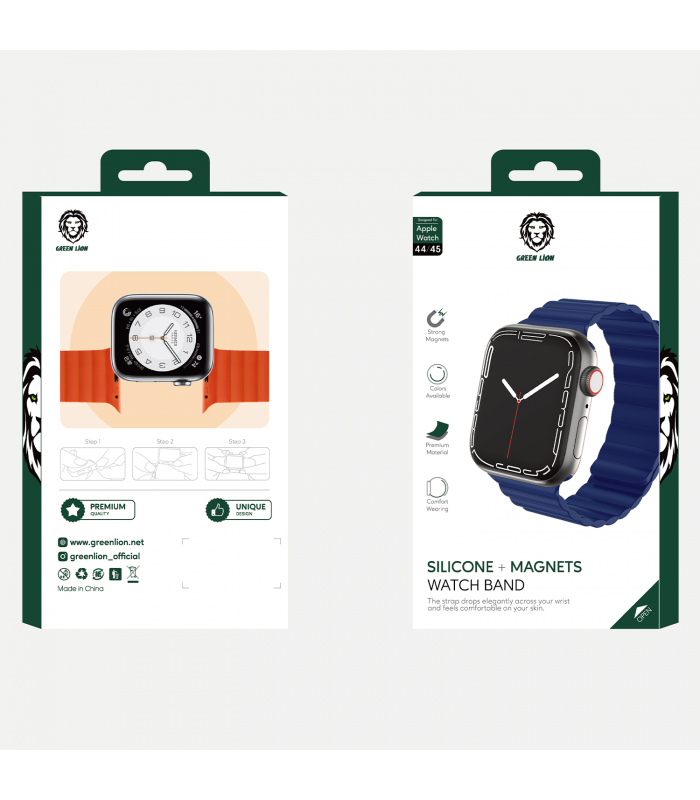 بند آهنربایی اپل واچ  گرین مدل Green Silicone + Magnets Watchband 42/44/45mm-سورمه‌ای
