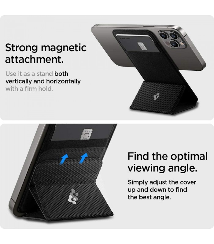 جاکارتی مگ سیف استند‌دار اسپیگن مدل Spigen Smart Fold Card Holder-مشکی-AMP02746