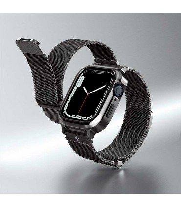 بند و کیس اپل واچ ۴۴/۴۵ میلی‌متری اسپیگن مدل Spigen Metal Fit Pro Case & WatchBand-خاکستری-ACS04585