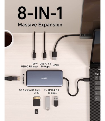 هاب شارژر ۸ در ۱ انکر مدل Anker PowerExpand 8-in-1 USB-C PD 10Gbps Data Hub-A8383HA1