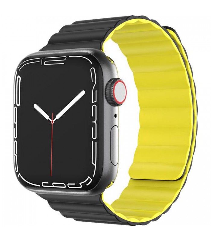 بند دورو اپل واچ  گرین مدل Green Silicone + Magnets Watchband 42/44/45mm-مشکی/زرد