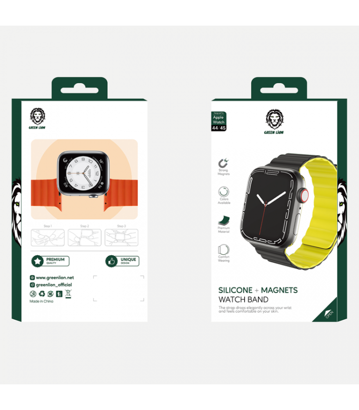 بند دورو اپل واچ  گرین مدل Green Silicone + Magnets Watchband 42/44/45mm-مشکی/زرد