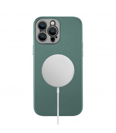 کیس چرمی مگ‌سیف‌دار سندمارک | Sandmarc مدل Leather Pro Case Magnetic مناسب iPhone 14 Pro-سبز‌آبی