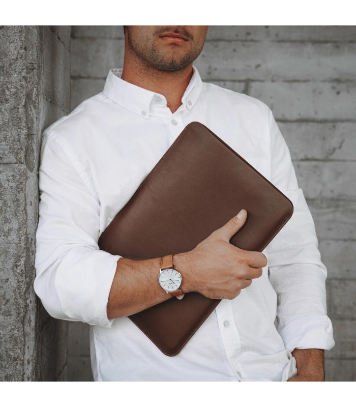 کاور چرمی مک بوک پرو ۱۶ اینچی سندمارک مدل Sandmarc Leather Edition Macbook Pro Sleeve 16-قهوه‌ای