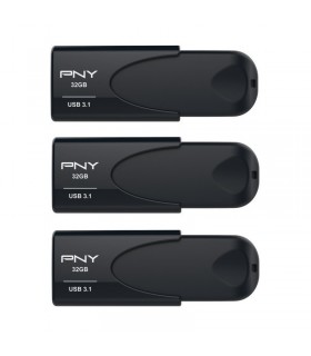 پک سه عددی فلش مموری پی ان وای مدل PNY Attache 4 32GB USB 3.1 Flash Drive-کشویی مشکی