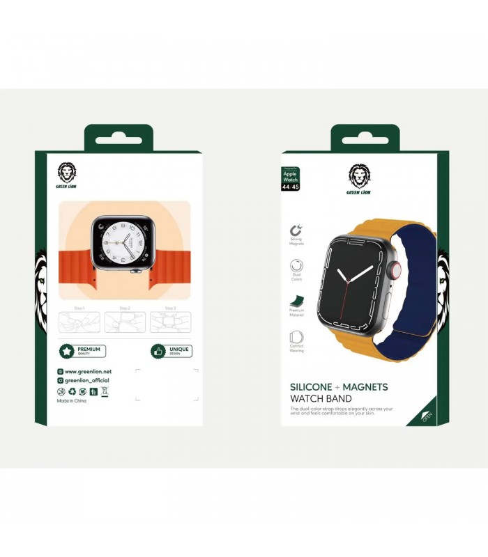 بند دورو اپل واچ  گرین مدل Green Silicone + Magnets Watchband 42/44/45mm-آبی/نارنجی