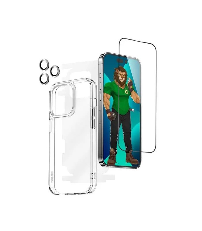 پک ۴ در ۱ کیس شفاف/گلس شفاف/محافظ لنز/کاور ۳۶۰ درجه گرین مدل Green 4 in 1 Protection Pack مناسب iPhone 14 Pro Max-مشکی
