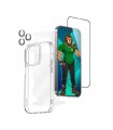 پک ۴ در ۱ کیس شفاف/گلس شفاف/محافظ لنز/کاور ۳۶۰ درجه گرین مدل Green 4 in 1 Protection Pack مناسب iPhone 14 Pro Max-مشکی