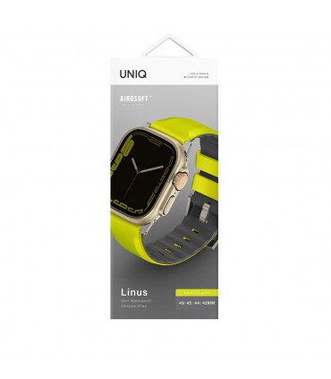 بند سیلیکونی اپل واچ یونیک مدل UNIQ Linus Airosoft رنگ فسفری سایز 49/45/44/42mm-LINUSLGRN