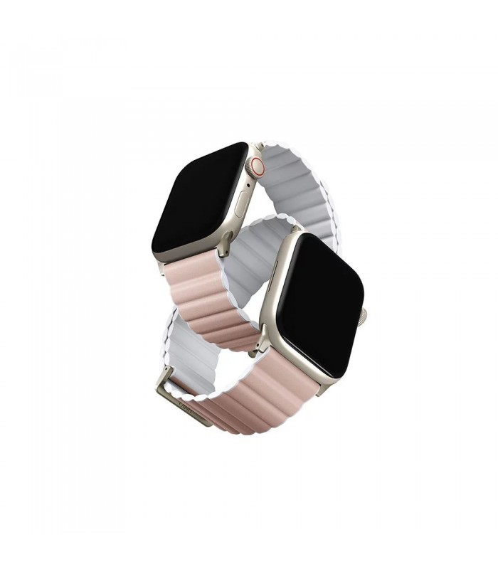 بند دورو اپل واچ  یونیک مدل Uniq Revix Reversible Premium Edition 42/44/45/49mm-گلبهی/سفید-REVPBPNKWHT