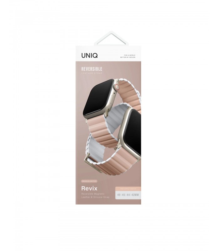 بند دورو اپل واچ  یونیک مدل Uniq Revix Reversible Premium Edition 42/44/45/49mm-گلبهی/سفید-REVPBPNKWHT