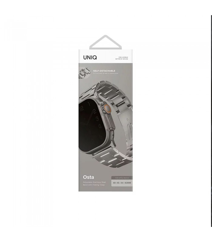 بند استیل اپل واچ یونیک مدل UNIQ OSTA رنگ نقره‌ای سایز49/45/44/42mm