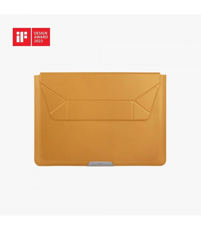 کیف چرمی مک بوک ۱۳/۱۴ اینچی یونیک مدل UNIQ Oslo 2 in 1 Laptop Sleeve-خردلی-OSLO(14)