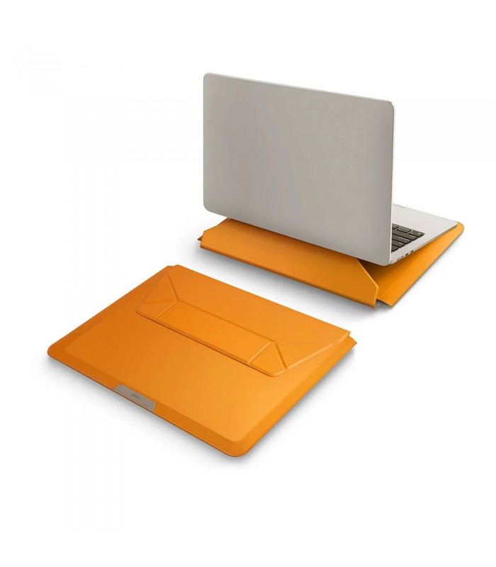 کیف چرمی مک بوک ۱۳/۱۴ اینچی یونیک مدل UNIQ Oslo 2 in 1 Laptop Sleeve-خردلی-OSLO(14)