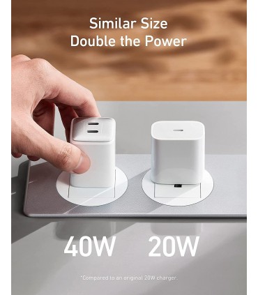 آداپتور شارژر دو پورت انکر مدل Anker 521 Nano Pro 40W با توان ۴۰ وات-A2038L21-سفید