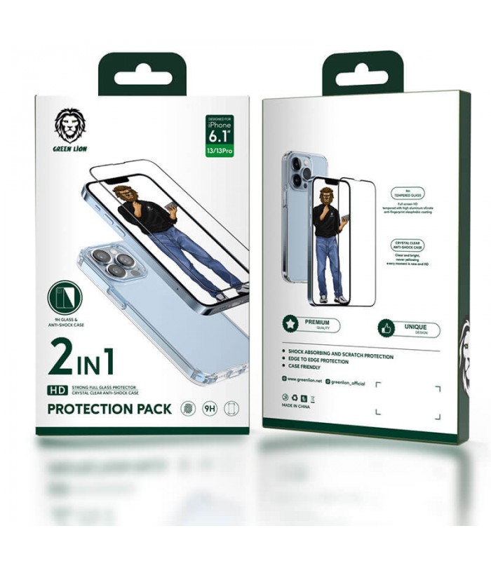 پک قاب و گلس گرین مناسب iPhone 13pro مدل Green 2 in 1Protection Pack