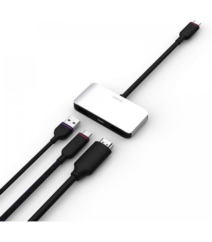 هاب شارژر ۳ در ۱ یونی سینک مدل UNISYNK 1 to 3 USB-C Docking Hub-نقره‌ای