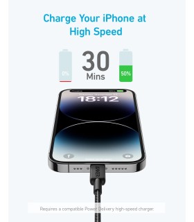 کابل یواس‌بی-سی به لایتنینگ ۱۸۰ سانتی متری انکر مدل Anker 322 USB-C to Lightning Cable | رنگ مشکی