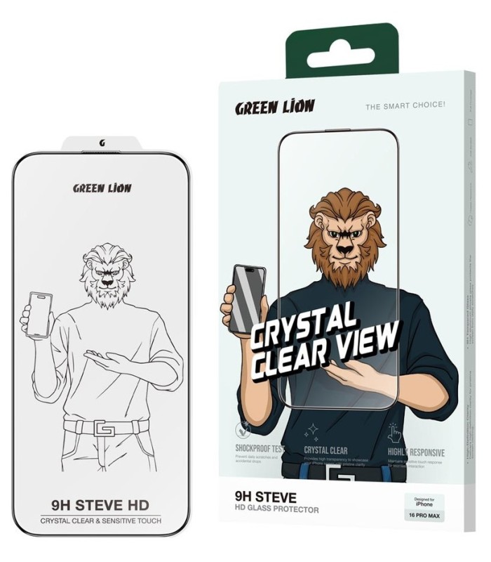 گلس شفاف گرین مدل Green Lion 9H Steve HD مناسب برای گوشی آیفون ۱۶ پرو مکس/۱۷ پرومکس