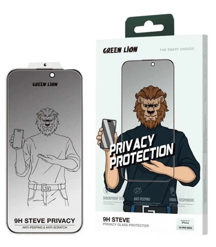 محافظ صفحه‌ نمایش پرایوسی گرین مدل Green Lion Steve Privacy مناسب برای آیفون ۱۶ پرومکس/۱۷ پرومکس
