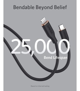 کابل شارژ سریع ۰.۹ متری USB-C به Lightning انکر مدل Anker PowerLine III Flow | رنگ مشکی