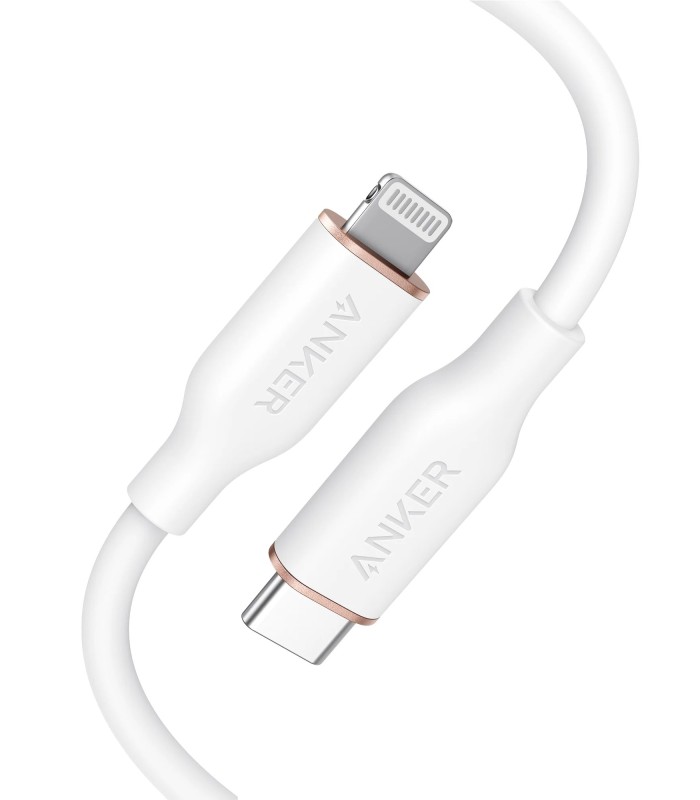 کابل شارژ سریع ۰.۹ متری USB-C به Lightning انکر مدل Anker PowerLine III Flow | رنگ سفید