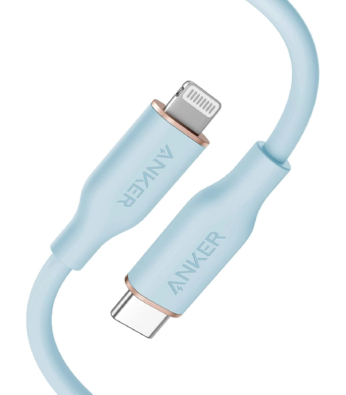 کابل شارژ سریع ۰.۹ متری USB-C به Lightning انکر مدل Anker PowerLine III Flow | رنگ آبی