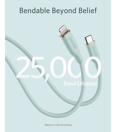 کابل شارژ سریع ۰.۹ متری USB-C به Lightning انکر مدل Anker PowerLine III Flow | رنگ آبی