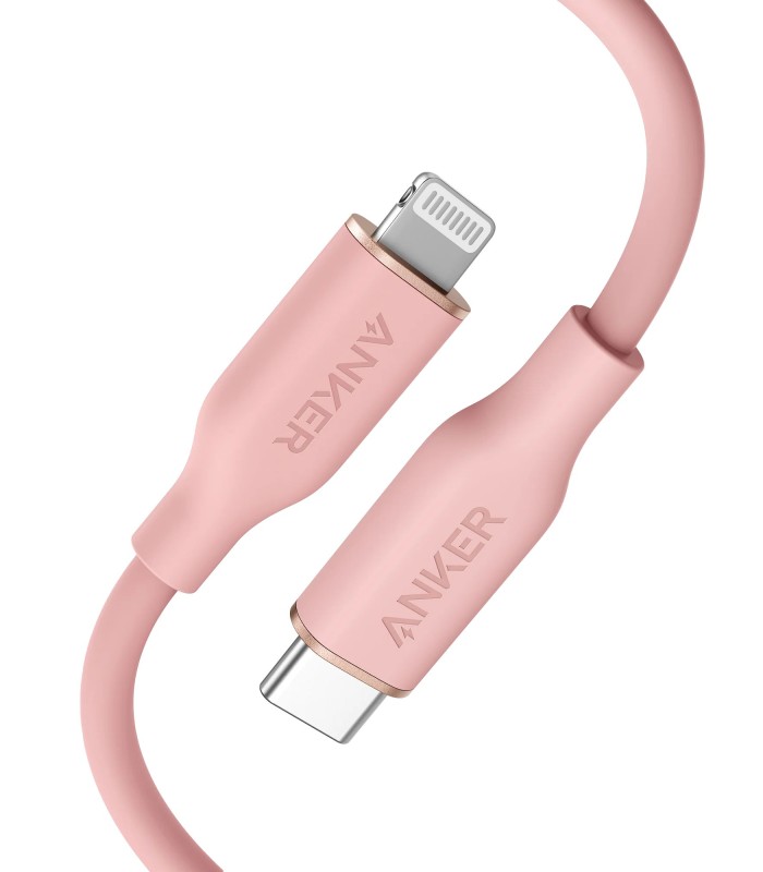 کابل شارژ سریع ۰.۹ متری USB-C به Lightning انکر مدل Anker PowerLine III Flow | رنگ صورتی