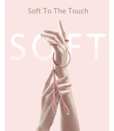 کابل شارژ سریع ۰.۹ متری USB-C به Lightning انکر مدل Anker PowerLine III Flow | رنگ صورتی