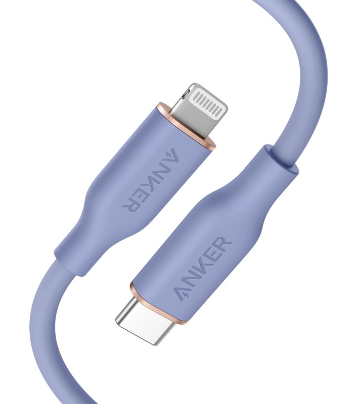 کابل شارژ سریع ۰.۹ متری USB-C به Lightning انکر مدل Anker PowerLine III Flow | رنگ بنفش