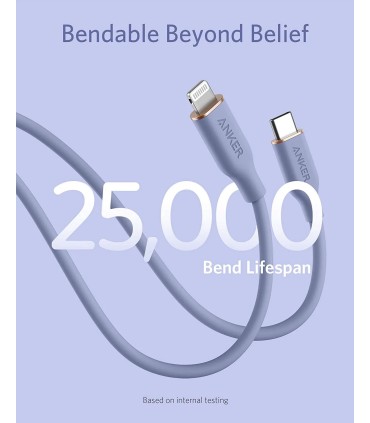 کابل شارژ سریع ۰.۹ متری USB-C به Lightning انکر مدل Anker PowerLine III Flow | رنگ بنفش