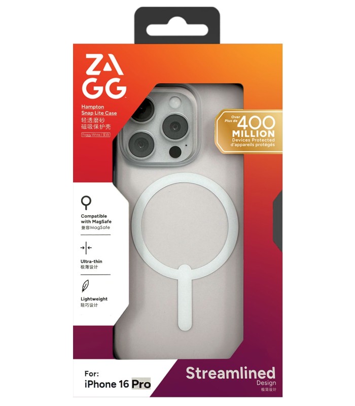 قاب مگ‌سیف آیفون زگ مدل ZAGG Hampton Snap Lite Case مناسب برای آیفون ۱۶ پرو | رنگ سفید مات