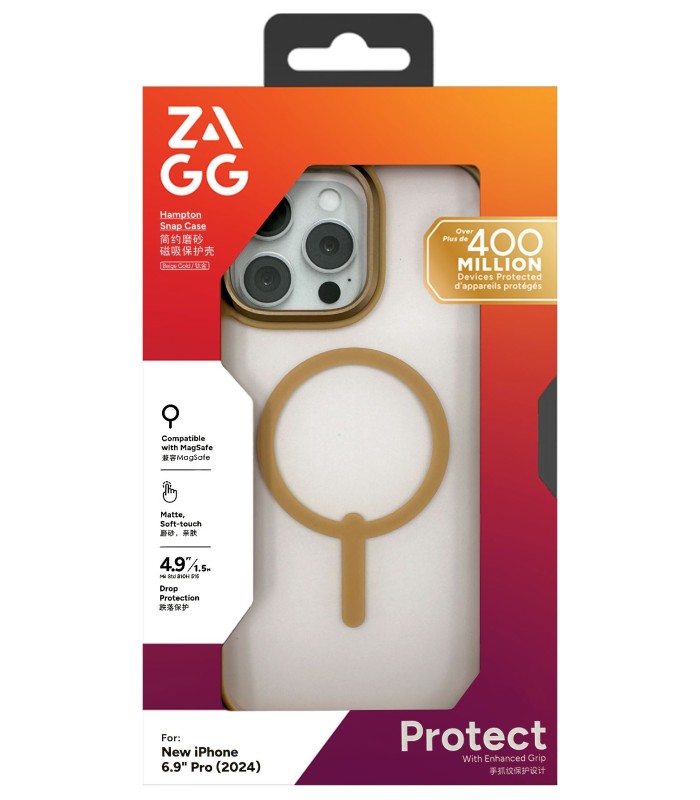 قاب مگ‌سیف آیفون زگ مدل ZAGG Hampton Snap Case مناسب برای آیفون ۱۶ پرومکس | رنگ طلایی