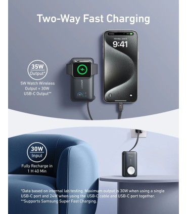 پاوربانک ۱۰۰۰۰ انکر مدل Anker MagGo (10K, 35W) A1657| رنگ مشکی