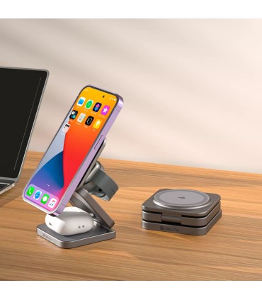 شارژر بی‌سیم ۳ در ۱ دلفی مدل Delfy 3 in 1Qi2 Foldable